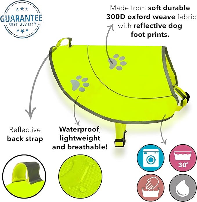 Dog Reflective Vest - Comfortable Jacket Safety Hunting, High Visibility for Dogs with Elastic Straps and Clasp Closure- Yellow, Small