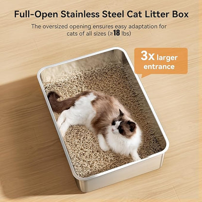 2 Pack Cat Pan Giant 28" Extra Large Stainless Steel Cat Litter Pan Metal Cat Litterbox for Big Cats and Multiple Cats, Anti-Leakage, Easy Cleaning