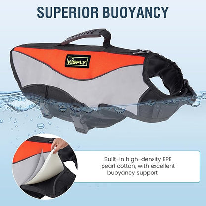 Adjustable Reflective Life Jacket for Medium Dogs - Buoyancy Swim Vest, Rescue Handle Dog Flotation Device, Beach Essentials, Dog Life Vests for Boating, Beach, Pool(M, Orange)