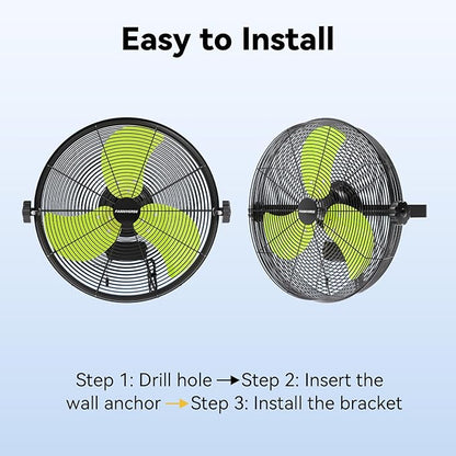 14 Inch Wall Fan Pro Series - Waterproof Motor High Velocity Wall Mount Fans for Commercial, Residential, Warehouse, Covered Patio, Shop, Garage, Barn 3 Speed 3000 CFM UL Safety Listed