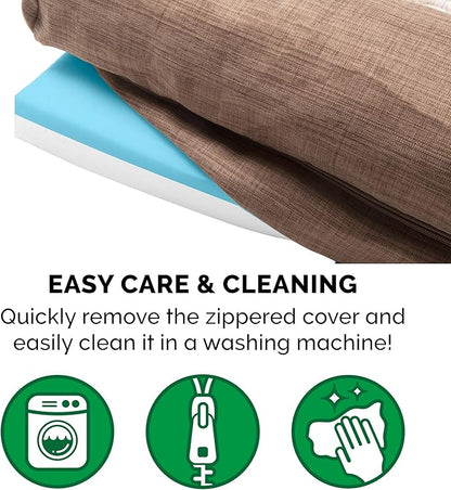 Furhaven Cooling Gel Dog Bed for Medium/Small Dogs w/ Removable Bolsters & Washable Cover, For Dogs Up to 35 lbs - Luxe Faux Fur & Performance Linen Sofa - Woodsmoke, Medium