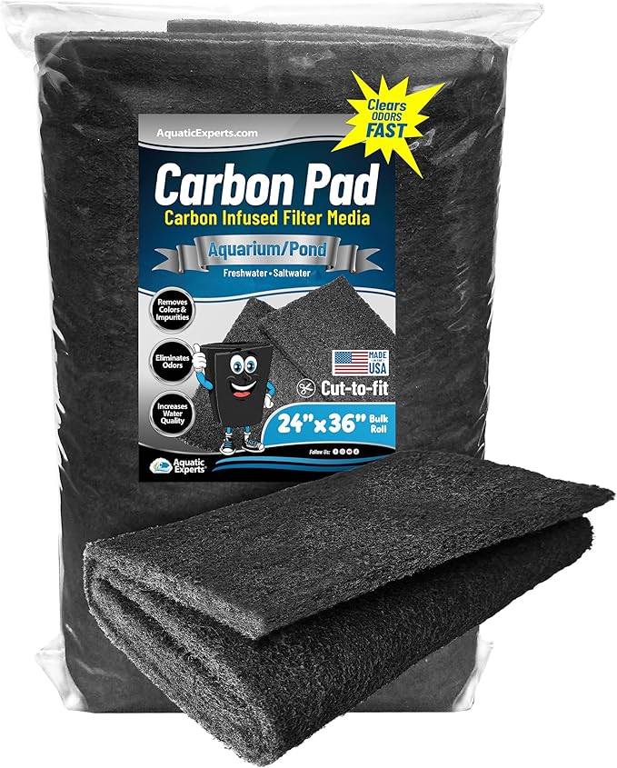 Aquarium Carbon Pad - Cut to Fit Carbon Infused Filter Pad Media for Crystal Clear Fish Tank and Ponds (24 Inch Width, 36 Inch Long)