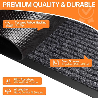 Front Door Mat, 4'x8' Indoor Outdoor Door Mat, Commercial Industrial Entrance Doormat, Heavy Duty Welcome Mat, Rubber Backing Non Slip Doormat for Entryway