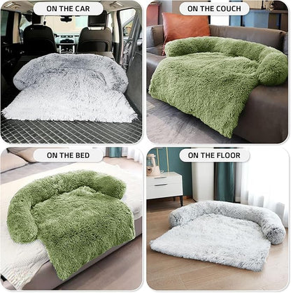 GGIB Calming Dog Bed Fluffy Plush Dog Mat for Furniture Protector with Removable Washable Cover for Large Medium Small Dogs and Cats (Medium, Grass Green)