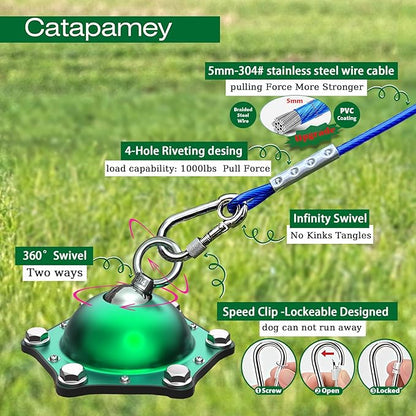 Dog Tie Out Cable and Stake for Yard,(up to 200lbs) 360°Swivel Run Anchors- No Tangle,with 30FT Heavy Duty Tie Out Cable for Dogs,Dog Runner for Yard,Ideal for Outdoor Camping