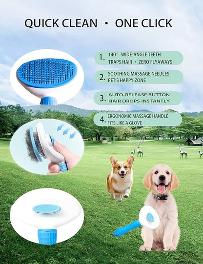 6ps Dog Cat Brush Grooming Kitf, Dog Cat Brushes, Bath Brush, Dematting Rake and Comb, Nail Clipper, Nail File, Flea Comb (Blue 6 Kits)