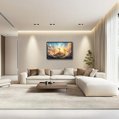 Framed Large Christian Jesus Wall Art, Oversized Floral Dove Wall Decor for Living Room, Landscape Canvas Painting Peaceful Pictures Modern Artwork for Living Room Bedroom Office 36"x24"