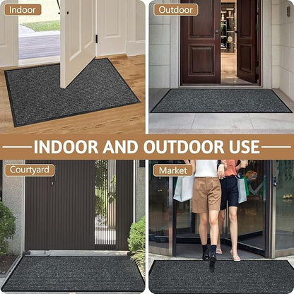 Durable Front Door Mat, Heavy Duty Indoor Outdoor Doormat, 60” x 36” Low Profile Outdoor Mats for Home Entrance, Stain and Fade Resistant Shoe Scraper Mat, Ideal for High Traffic Area