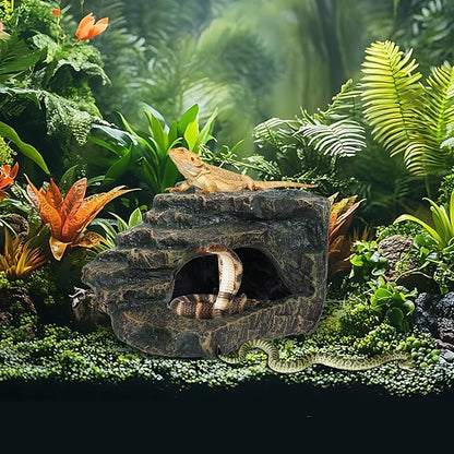 Gecko Tank Acccessories, Turtle Tank Accessories, Perfect Tortoise Hide Fish Tank Decor for Betta, Fish, Snake Hide, Professional Turtle Basking Platform (Medium)