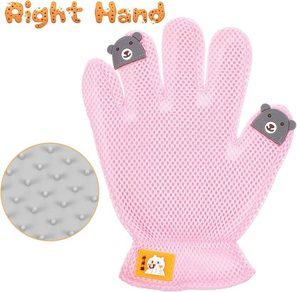 2 in 1 Pet Grooming Glove for Cats & Dogs, Efficient Deshedding Brush Pet Long Short Fur Removal Glove, Gentle Massaging Puppy Kitten Bathing Grooming Brush Tool, Easy Clean Floating Hair Mitt