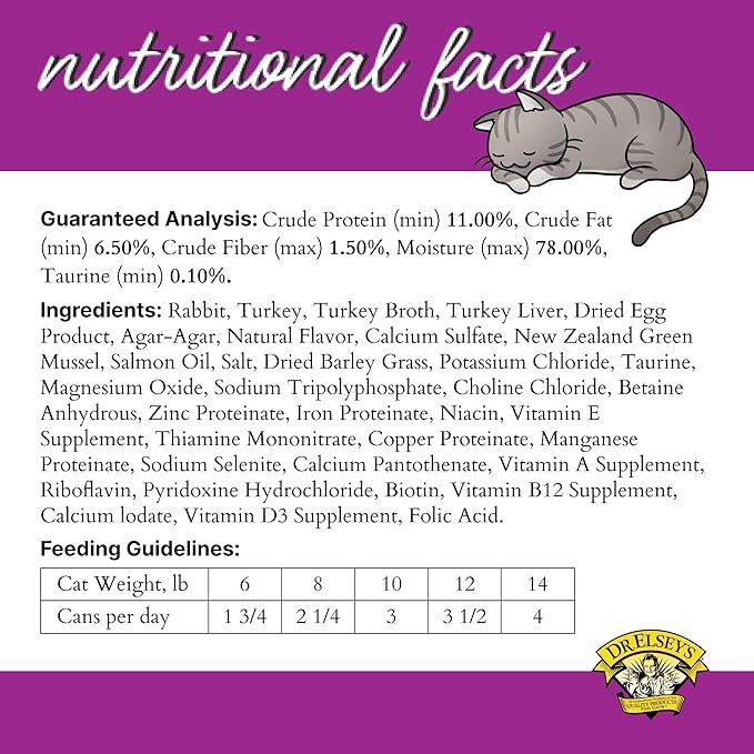 Dr. Elsey's cleanprotein Original Rabbit & Turkey Recipe Wet Cat Food, (Pack of 24), 2.75oz Cans