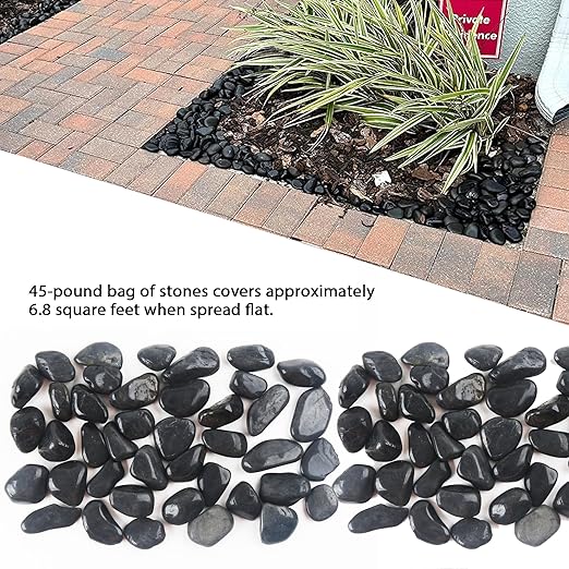 45LB 1"-2" Black Rocks for Plants, Polished Pebbles for Garden Landscaping, Planters,Aquarium,Vase Fillers, Indoor & Outdoor Decor