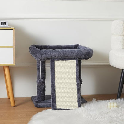 17.7-inch Small Cat Tree Tower with Scratching Post for Indoor Cats,Grey