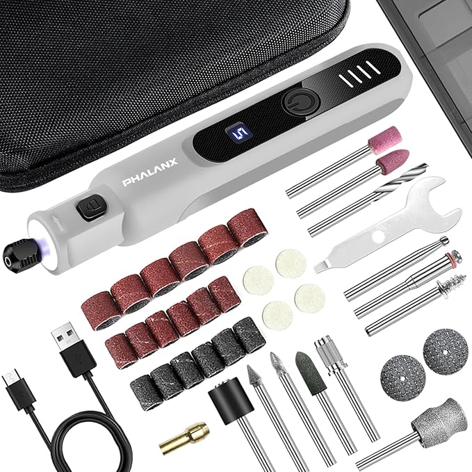 Dog Nail Grinder - Rechargeable Pet Nail Grinder, Electric Upgraded 5 Speed w LED Lights Cordless Dog Nail Trimmer Kit, 40 Accessories Pet Dog Claw Care Kit for Dogs Cats and Small Medium Animals Grey