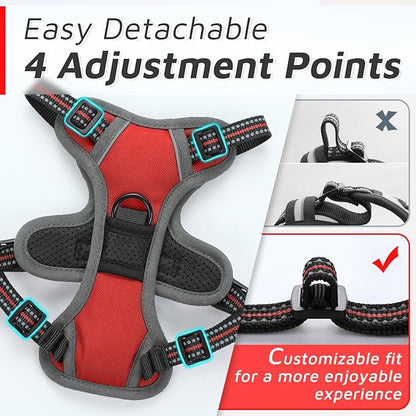 Eagloo Small Dog Harness No Pull, Service Vest with Reflective Strips and Control Handle, Adjustable and Comfortable for Easy Walking, No Choke Pet Harness with 2 Metal Rings, Red, XS