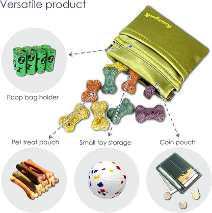 Dog Treat Pouch, Pocket Sized Pet Training Pouch, Hand Free Bronze Dog Walking Bag with Carabiner, Self-Closing Pet Feed Snack Reward, for Puppy Travel or Outdoor Use, NanoPTC