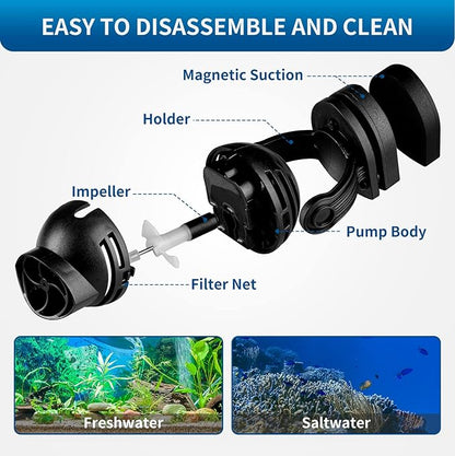 FREESEA Aquarium Powerhead Wave Maker: 1050 GPH Circulation Wavemaker Pump - 360° Adjustable Power Head with Magnetic Suction for 1-55 Gallon Fish Tank | Saltwater | Freshwater