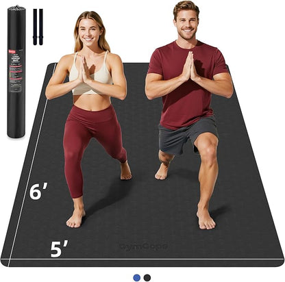 Extra Large Yoga Mat - 72"x35", 72"x48", 78"x57" - Wide TPE Exercise Mat for Home, Stretching, Couples & Family Workouts - 6-12mm Thick, Non-Slip & Waterproof - with Carry Bag and Straps