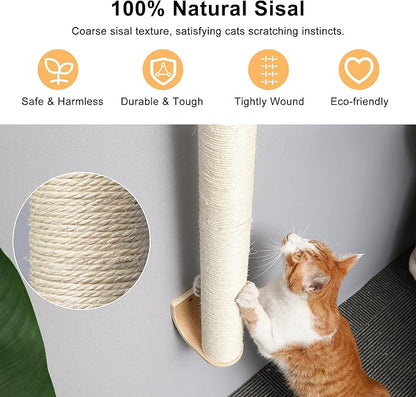 FUKUMARU Cat Wall Scratcher, 28" Wall Mounted Kitten Scratching Post, Sturdy Sisal Climbing Tree for Indoor Cats