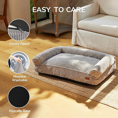 FUKUMARU Cute Dog Bed, Fluffy Dogs Couch with TPU Layer Keeping Lining Dry, Pet Sofa Medium Size Dog Easy to Care, Warm Cat Bed with Removable Zipper Cover, 36inch, Large, Light Grey