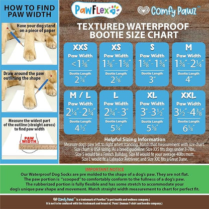 Double Dipped Thick Textured Waterproof Cotton Dog Socks | PawFlex Comfy Pawz Soft Indoor/Outdoor Pet Booties | Non-Slip Silicone Grip at Inner Wrist for No Twisting or Sliding Off| Adjustable Strap