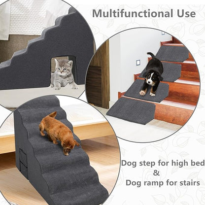 Dog Stairs for High Beds 30-36 inches Tall, 7-Step Pet Stairs/Steps for Small Large Dogs, 30D Foam Pet Steps/Ramp/Ladder for High Bedsides, with 4pcs Dog Ramp for Stairs, Dark Grey