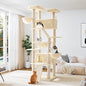 Allewie 81 Inches Tall Cat Tree/Multi-Level Large Climbing Tree House and Towers for Big Feline/Condo and Hammock/Scratching Post/Wide Base/Beige