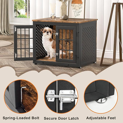 26" Heavy Duty Dog Crate Furniture for Small Dogs, Metal Kennel for High Anxiety Dogs, Chew Proof Pet Cage Indoor, Decorative Dog Kennel End Table