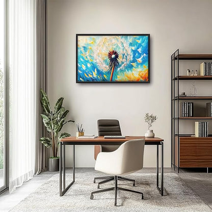 Extra Large Abstract Dandelion Framed Wall Art for Living Room,Oversized Colorful Dandelion Flower Pictures Wall Decor,Blue Canvas Print Painting Modern Artwork Bedroom Office Bathroom 36L" x 24W"
