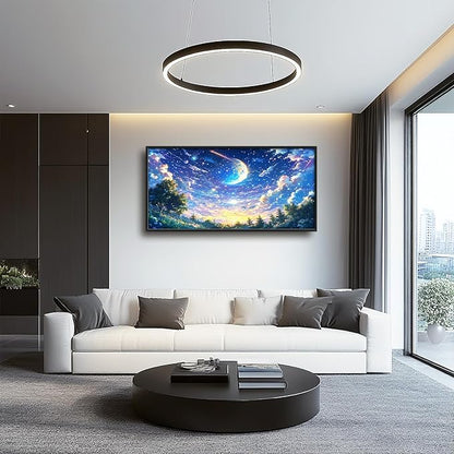 Framed Large Anime Sky Wall Art for Living Room, Oversized Fantasy Night Sky Forest Wall Decor Nature Canvas Painting Modern Artwork Home Decoration for Living Room Bedroom Office 60"x30"