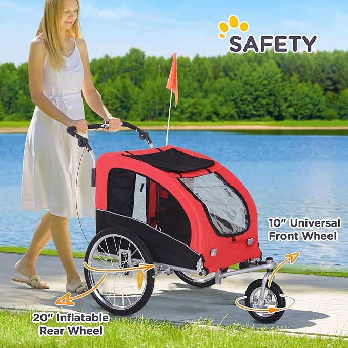 Aosom Dog Bike Trailer 2-in-1 Pet Stroller with Canopy and Storage Pockets