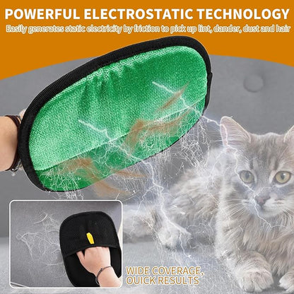 2PCS Electrostatic Pet Grooming Gloves, Reusable Hair Remover for Dog Cat Fur on Clothes Furniture Car Seat/Green