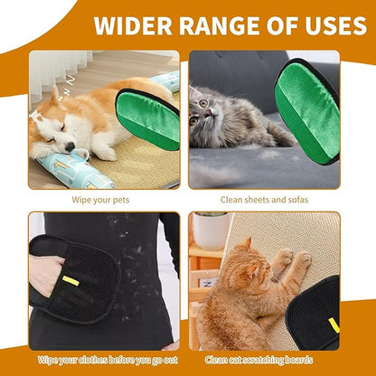2PCS Electrostatic Pet Grooming Gloves, Reusable Hair Remover for Dog Cat Fur on Clothes Furniture Car Seat/Green