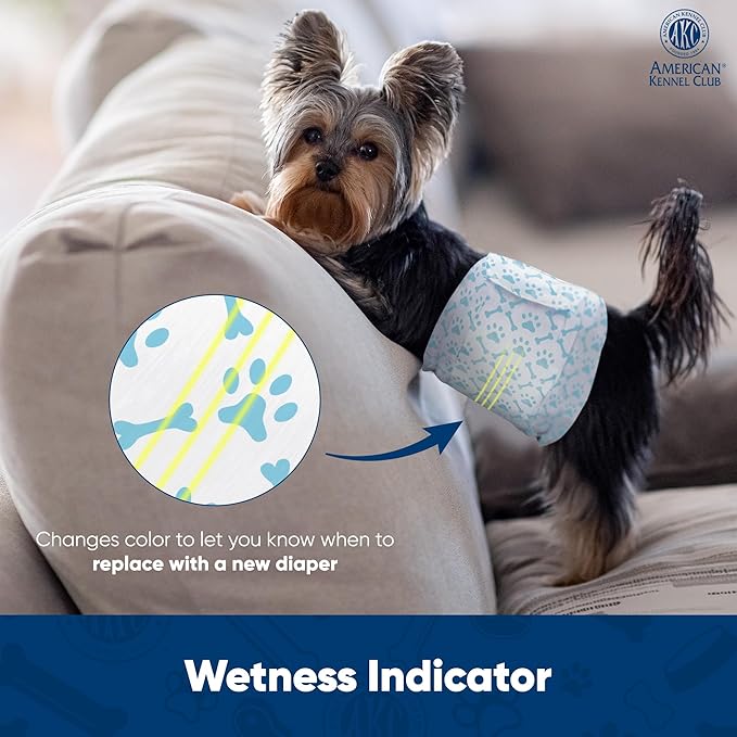 American Kennel Club Male Dog Wrap, Disposable Diapers with Wetness Indicator, Small, 50 Count