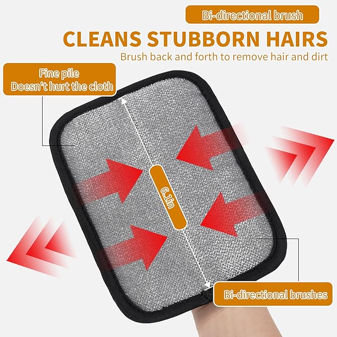 2PCS Electrostatic Pet Grooming Gloves, Reusable Hair Remover for Dog Cat Fur on Clothes Furniture Car Seat/Black