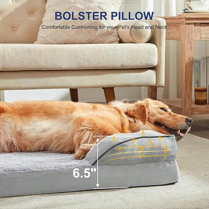 FURTIME Orthopedic Dog Bed for Medium Dogs - Washable Dog Sofa Beds Medium, Supportive Foam Pet Couch Bed with Removable Washable Cover, Waterproof Lining and Nonskid Bottom, Light Grey