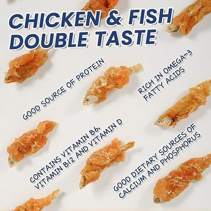 Dog Treats Chicken & Fish, High in Protein and Omega-3, for Large Small Dogs, 10.5 oz