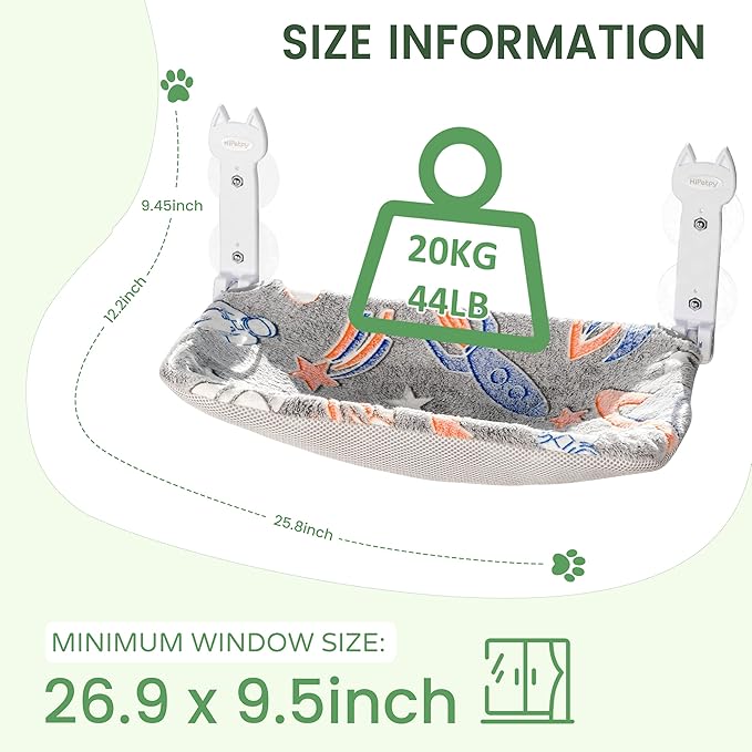 2 Pack Cat Window Perch, Glow in The Dark Foldable Cat Hammock with Sunken Design & Removable Soft Cover, Breathable Cordless Window Bed for Resting Indoor Kitten (Shallow Perch, 2 Pack - L)