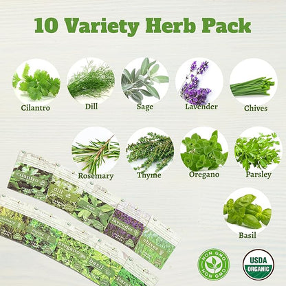 10 Indoor Herb Garden Kit- Burlap Pots, Organic Seeds, Herb Garden Planter Indoor Kit, Easy Window & Kitchen Herbs Growing Kit, Cilantro, Basil, Sage, Oregano, Parsley, Dill, Chives etc.
