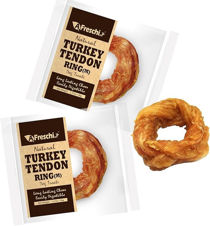 Afreschi Natural Turkey Tendon Ring (M) Pack of 2, Dog Treats for Signature Series, All Natural Human Grade Puppy Chew, USA-Sourced Turkey Tendon, Hypoallergenic, Rawhide Alternative