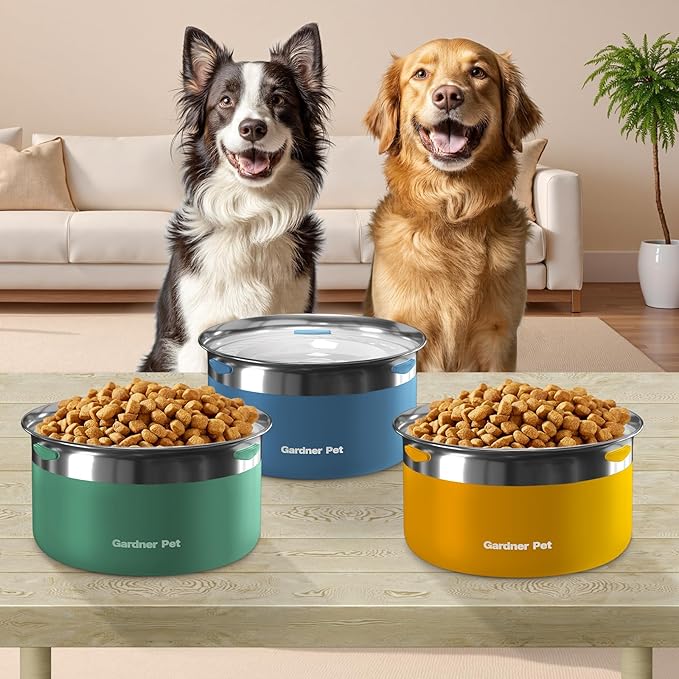 Gardner Pet Dog Bowls 1 Gallon (3.85L) Stainless Steel No Spill Dog Water Bowl, Slow Water Feeder Metal Bowls, Spill Proof Water Dispenser for Large Dogs, Promotes Healthy Hydration