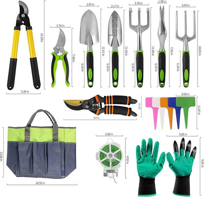 Gardening Tools – 42 Piece Premium Gardening Tool Set,Heavy Duty Hand Tools with Fashion Garden Tools Organizer Handbag,Rust-Proof Gardening Tool Kit, Ideal Gardening Gifts for All (Green/Grey)
