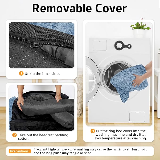 GGIB Calming Dog Bed Fluffy Plush Dog Mat for Furniture Protector with Removable Washable Cover for Large Medium Small Dogs and Cats (Medium, Navy)