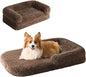 EHEYCIGA Foldable XL Dog Bed, Faux Fur Fluffy Pet Couch Bed for Large Dogs, Orthopedic Calming Memory Foam Big Pet Bed, Washable Soft Pet Sofa Bed with Non-Slip Bottom, Brown, 46"x34"x6.5"