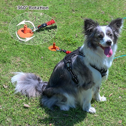 Dog Stakes for Outside Heavy Duty Hold up to 350Lbs Large Dogs Tie Out Tether Leash Chain for Yard Screw in Ground Anchors 17inch with Buffer Rope