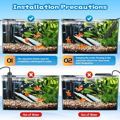 Aquarium Heater, 100W/200W/300W/500W Adjustable Fish Tank Heater with Intelligent Digital LED Controller, Overheating and Out of Water Protection for Freshwater and Saltwater Tanks