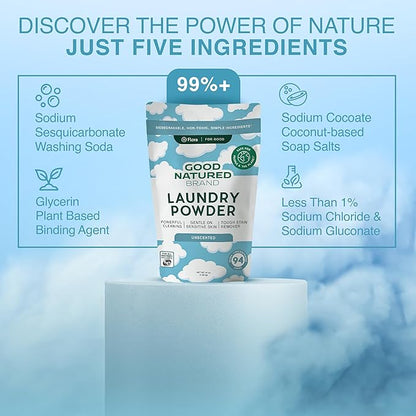 Good Natured Brand | Laundry Bundle | Carpet Freshener Lemon & Eucalyptus 31oz | Pet-Friendly Carpet Deodorizer | Laundry Powder Unscented 47oz | Hypoallergenic Laundry Powder 94 Loads