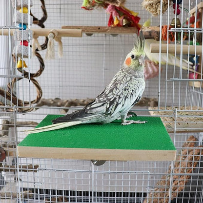 7.9×5.9 Inches Large Bird Perch Stand Platform, Natural Wooden Bird Cage Accessories, Bird Stand Perch with Rough Quartz Sand Surface for Parrot, Parakeet, Budgies, Cockatiel, Rats