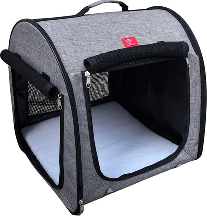 Fabric Portable Pet Kennel/Shelter, Single, Gray, 20"x20"x19.5" - Car Seat-Belt Fixture Included