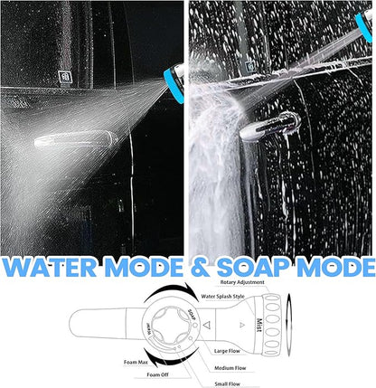 Dog Washing Hose Attachment, 10-in-1 Soap Sprayer Moden Garden Hose Nozzle with 100cc Soap Dispenser, Dog Wash Supplies with Dog Bath Brush & Pet Comb, Foam Gun Car Wash Sprayer (Blue)